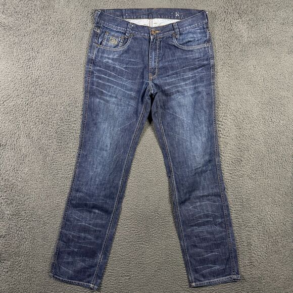 Polo Country Ralph Lauren Jeans Mens 32x32 Blue Straight Fit Dark Wash Whisker - Picture 1 of 16